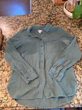 J. Crew Soft Textured Button-Front Shirt in Dusty Green